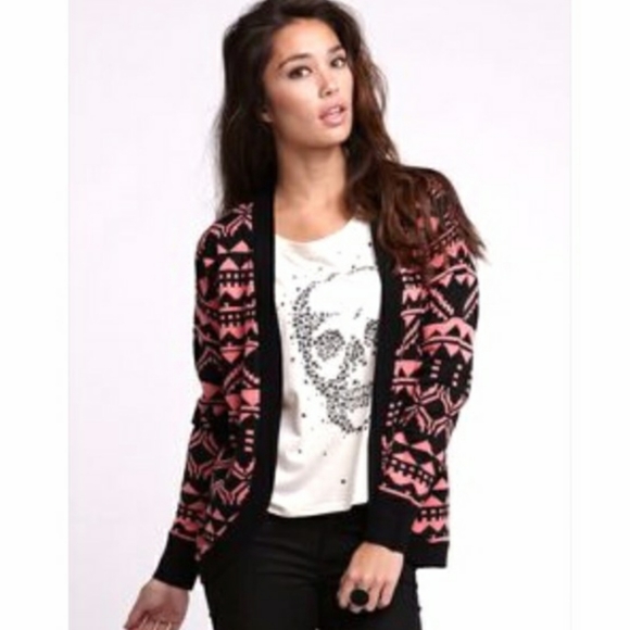Kirra Aztec Cardigan Pink Black Womens Small - Picture 2 of 8